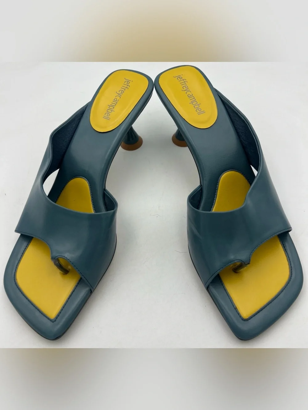 Jeffrey Campbell Dusty Blue/Yellow Slide Sandal/Mule Square Toe Women’s Size 8.5
